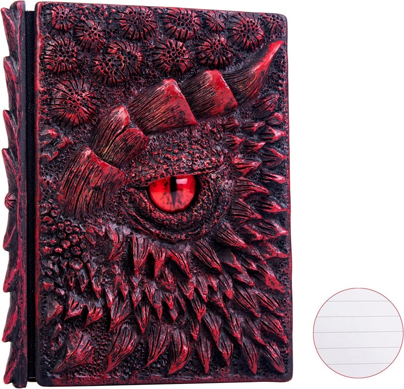 LZlightactor 3D Dragon Eye Embossed Journal,Resin Engraving Notebook,Dnd notebook for Dragon Lovers ，Blank Paper,Hardcover Travel Notepad for Writing,Sketchbook,Collection,Gift,Decoration A4 and A5 Size (A5-Red-Lined) - Image 1